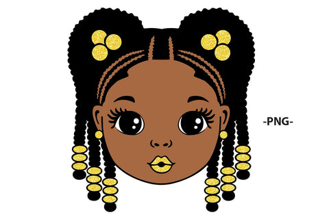 Cute Black Girl Head SVG with Beads and Afro Puffs | 4 Glitters| Braided Hairstyle Clipart for Cricut, Kids Shirt Design, Sublimation, PNG DXF Printable Art SVG 1uniqueminute 