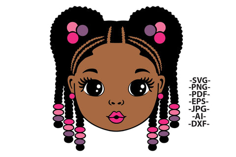 Cute Black Girl Head SVG with Beads and Afro Puffs | 4 Glitters| Braided Hairstyle Clipart for Cricut, Kids Shirt Design, Sublimation, PNG DXF Printable Art SVG 1uniqueminute 