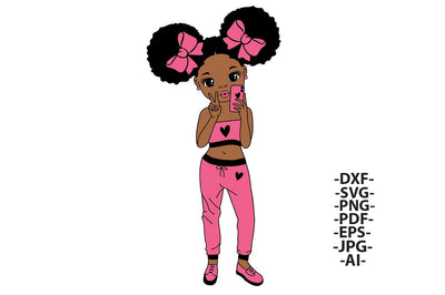 Cute Black Girl Selfie SVG Afro Puff Clipart Pink Outfit Digital File for Cricut and Sublimation SVG 1uniqueminute 