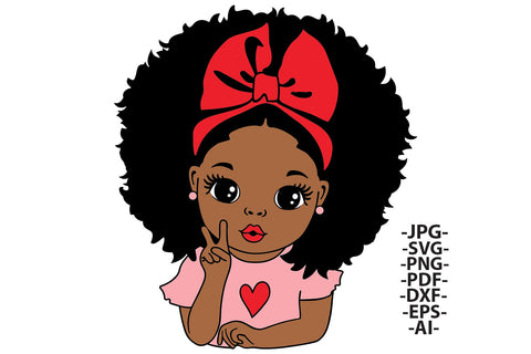 Cute Black Girl SVG with Afro and Peace Sign PNG DXF PDF EPS JPG AI Red Bow and Heart Shirt Clipart for Valentine’s Day and Cricut Crafts SVG 1uniqueminute 