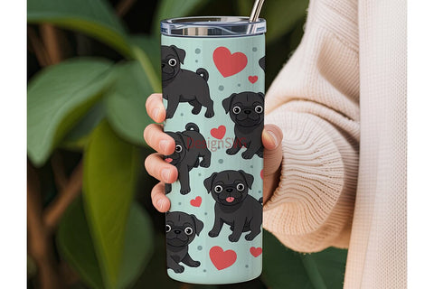 Cute Black Pugs Tumbler Wrap Sublimation DesignSVG 