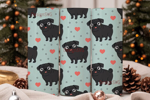 Cute Black Pugs Tumbler Wrap Sublimation DesignSVG 