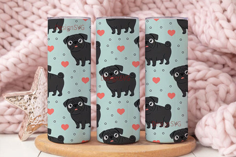 Cute Black Pugs Tumbler Wrap Sublimation DesignSVG 