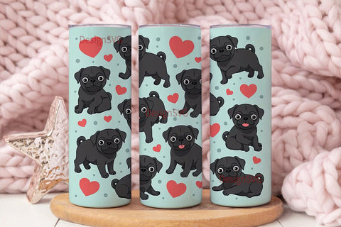 Cute Black Pugs Tumbler Wrap Sublimation DesignSVG 