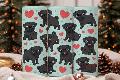 Cute Black Pugs Tumbler Wrap Sublimation DesignSVG 