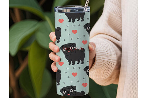 Cute Black Pugs Tumbler Wrap Sublimation DesignSVG 