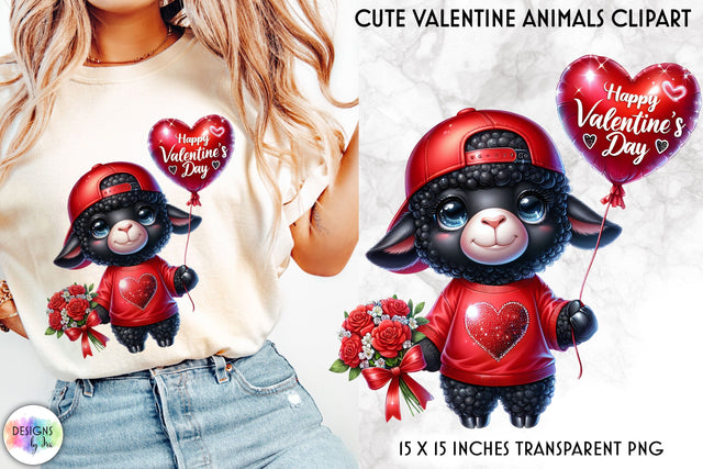 Cute Black Sheep with Valentine Roses and Balloon Sublimation Designs by Ira 