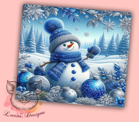 Cute Blue Snowman 20 oz Skinny Tumbler Sublimation Design, Straight & Tapered Tumbler Png, Christmas Snowman Tumbler Png, Digital Download PNG Sublimation Lara' s Designs 