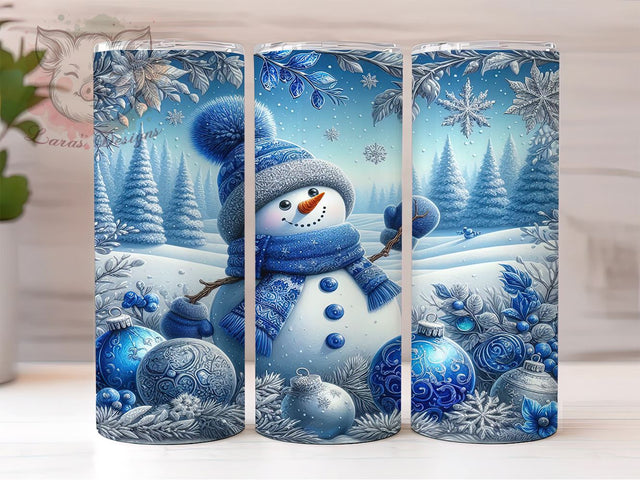 Cute Blue Snowman 20 oz Skinny Tumbler Sublimation Design, Straight & Tapered Tumbler Png, Christmas Snowman Tumbler Png, Digital Download PNG Sublimation Lara' s Designs 