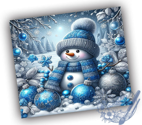 Cute Blue Snowman 20oz Skinny Tumbler PNG, Christmas Snowman Tumbler Sublimation Wrap, Straight & Tapered Tumbler Wrap, Instant Digital Download Sublimation ToriDesigns 