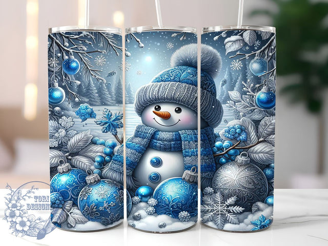 Cute Blue Snowman 20oz Skinny Tumbler PNG, Christmas Snowman Tumbler Sublimation Wrap, Straight & Tapered Tumbler Wrap, Instant Digital Download Sublimation ToriDesigns 