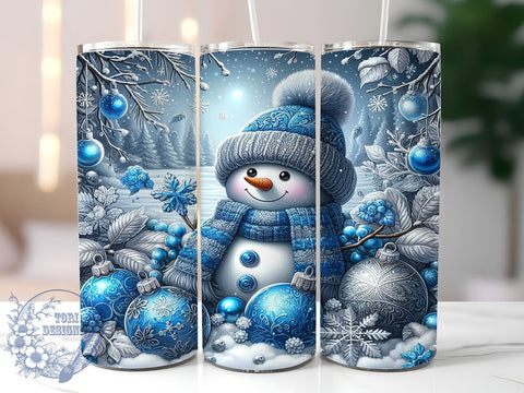 Cute Blue Snowman 20oz Skinny Tumbler PNG, Christmas Snowman Tumbler Sublimation Wrap, Straight & Tapered Tumbler Wrap, Instant Digital Download Sublimation ToriDesigns 