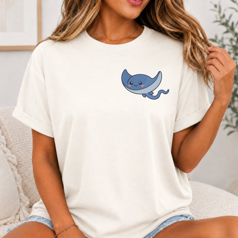 Cute Blue Stingray Embroidery Design – Kawaii Smiling Manta Ray Ocean Animal Machine Embroidery File Embroidery/Applique DESIGNS PatternFeed8 