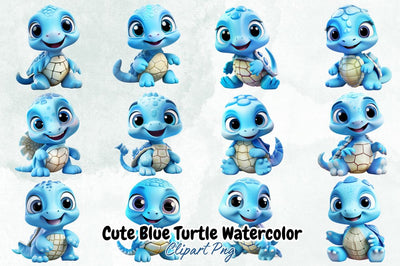Cute Blue Turtle Watercolor Clipart Bundle Sublimation Designangry 