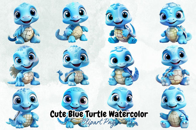 Cute Blue Turtle Watercolor Clipart Bundle Sublimation Designangry 