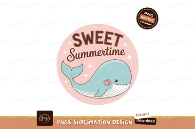 Cute blue whale with flower and text pink stars Sublimation Designangry 