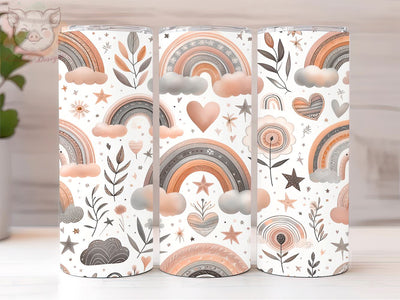 Cute Boho Rainbow With Hearts And Clouds 20oz Tumbler Png, Straight & Tapered Tumbler Png, Boho Rainbow Tumbler Png, Digital Download PNG Sublimation Lara' s Designs 