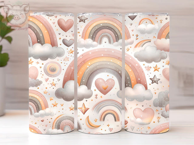 Cute Boho Rainbow With Hearts And Clouds 20oz Tumbler Png, Straight & Tapered Tumbler Png, Boho Rainbow Tumbler Png, Digital Download PNG Sublimation Lara' s Designs 
