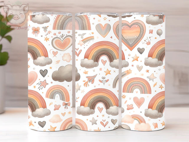 Cute Boho Rainbow With Hearts And Clouds 20oz Tumbler Png, Straight & Tapered Tumbler Png, Boho Rainbow Tumbler Png, Digital Download PNG Sublimation Lara' s Designs 