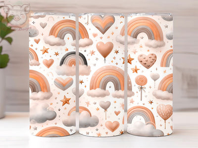 Cute Boho Rainbow With Hearts And Clouds 20oz Tumbler Png, Straight & Tapered Tumbler Png, Boho Rainbow Tumbler Png, Digital Download PNG Sublimation Lara' s Designs 