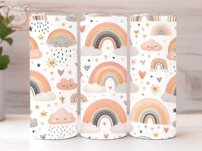 Cute Boho Rainbow With Hearts And Clouds 20oz Tumbler Png, Straight & Tapered Tumbler Png, Boho Rainbow Tumbler Png, Digital Download PNG Sublimation Lara' s Designs 