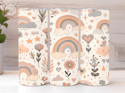 Cute Boho Rainbow With Hearts And Clouds 20oz Tumbler Png, Straight & Tapered Tumbler Png, Boho Rainbow Tumbler Png, Digital Download PNG Sublimation Lara' s Designs 