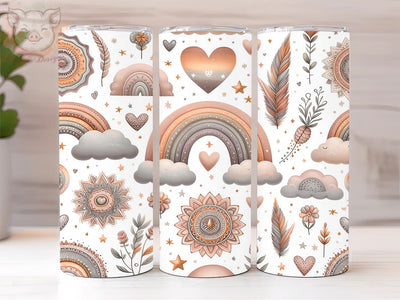 Cute Boho Rainbow With Hearts And Clouds 20oz Tumbler Png, Straight & Tapered Tumbler Png, Boho Rainbow Tumbler Png, Digital Download PNG Sublimation Lara' s Designs 