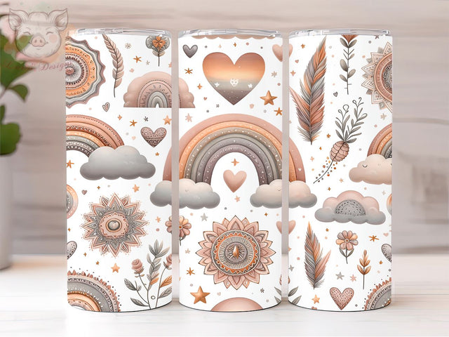 Cute Boho Rainbow With Hearts And Clouds 20oz Tumbler Png, Straight & Tapered Tumbler Png, Boho Rainbow Tumbler Png, Digital Download PNG Sublimation Lara' s Designs 