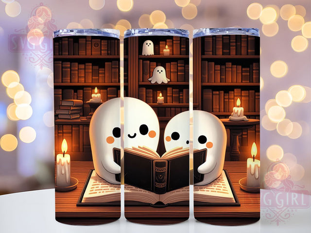 Cute Book Lover Ghost Halloween Tumbler, Reading Ghost Sublimation PNG, 20oz Spooky Cup Wrap, Cute Ghost with Book Design, Cozy Halloween Tumbler, Literary Halloween Wrap, Ghost Reader Drinkware Sublimation SvggirlplusArt 
