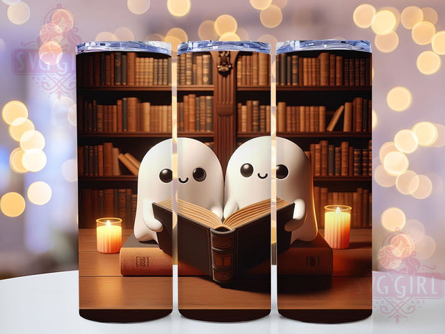 Cute Book Lover Ghost Halloween Tumbler, Reading Ghost Sublimation PNG, 20oz Spooky Cup Wrap, Cute Ghost with Book Design, Cozy Halloween Tumbler, Literary Halloween Wrap, Ghost Reader Drinkware Sublimation SvggirlplusArt 