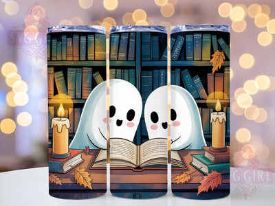 Cute Book Lover Ghost Halloween Tumbler, Reading Ghost Sublimation PNG, 20oz Spooky Cup Wrap, Cute Ghost with Book Design, Cozy Halloween Tumbler, Literary Halloween Wrap, Ghost Reader Drinkware Sublimation SvggirlplusArt 
