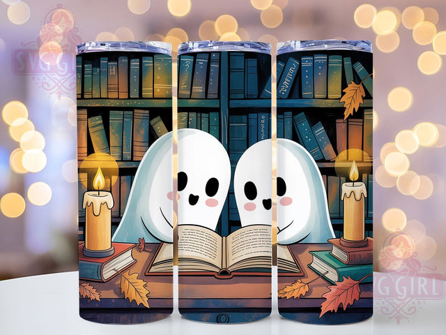 Cute Book Lover Ghost Halloween Tumbler, Reading Ghost Sublimation PNG, 20oz Spooky Cup Wrap, Cute Ghost with Book Design, Cozy Halloween Tumbler, Literary Halloween Wrap, Ghost Reader Drinkware Sublimation SvggirlplusArt 
