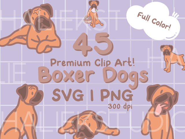 Cute Boxer Dog Color SVG and PNG Design Set SVG HalieKStudio 