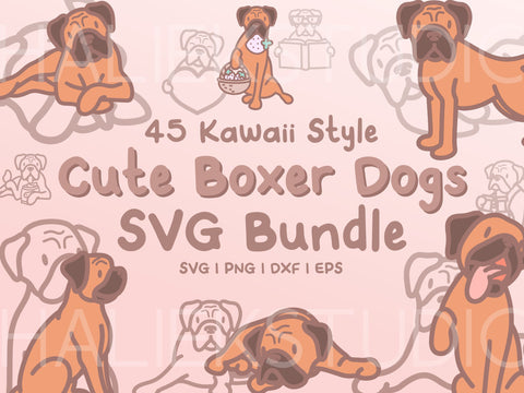 Cute Boxer Dog SVG Design Set SVG HalieKStudio 
