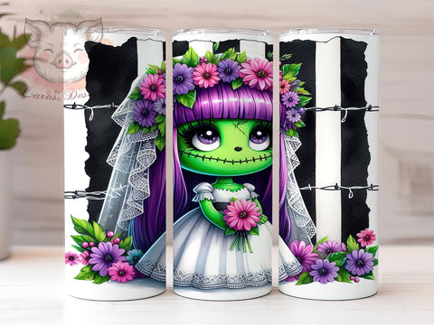 Cute Bride Frankenstein 20 oz Skinny Tumbler Sublimation Design, Straight & Tapered Tumbler Png, Halloween Tumbler Png, Digital Download PNG Sublimation Lara' s Designs 