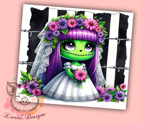 Cute Bride Frankenstein 20 oz Skinny Tumbler Sublimation Design, Straight & Tapered Tumbler Png, Halloween Tumbler Png, Digital Download PNG Sublimation Lara' s Designs 