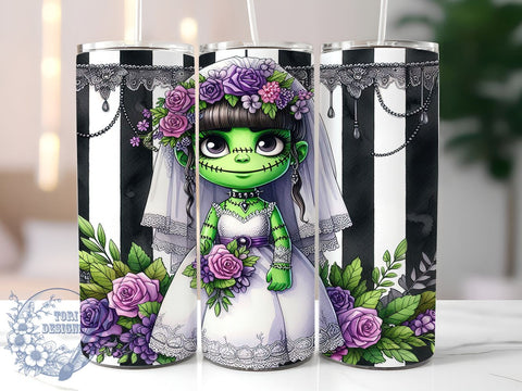 Cute Bride Frankenstein 20oz Skinny Tumbler PNG, Halloween Tumbler Sublimation Wrap, Straight & Tapered Tumbler Wrap, Instant Digital Download Sublimation ToriDesigns 