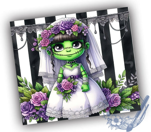 Cute Bride Frankenstein 20oz Skinny Tumbler PNG, Halloween Tumbler Sublimation Wrap, Straight & Tapered Tumbler Wrap, Instant Digital Download Sublimation ToriDesigns 