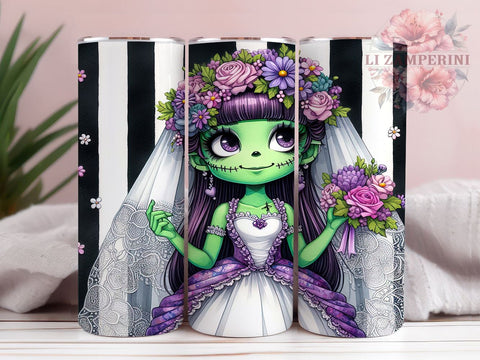 Cute Bride Frankenstein 20oz Tumbler Wrap PNG, Halloween Tumbler PNG Sublimation Design, Straight & Tapered Tumbler Wrap, Instant Digital Download Sublimation Li Zamperini 