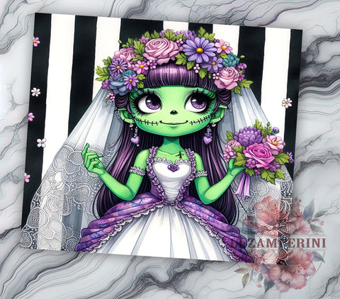 Cute Bride Frankenstein 20oz Tumbler Wrap PNG, Halloween Tumbler PNG Sublimation Design, Straight & Tapered Tumbler Wrap, Instant Digital Download Sublimation Li Zamperini 