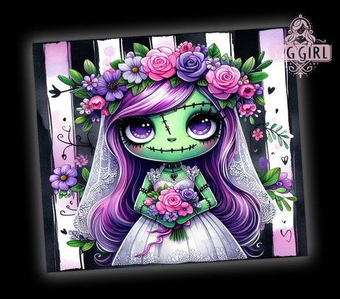 Cute Bride Frankenstein 20oz Tumbler Wrap Sublimation Design, Straight Tapered Tumbler Wrap, Halloween Tumbler Png, Instant Digital Download Sublimation SvggirlplusArt 