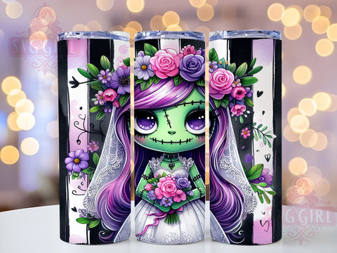 Cute Bride Frankenstein 20oz Tumbler Wrap Sublimation Design, Straight Tapered Tumbler Wrap, Halloween Tumbler Png, Instant Digital Download Sublimation SvggirlplusArt 