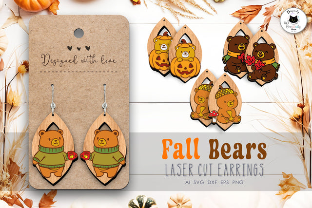 Cute Brown Bear Dangling Earrings Laser Cut SVG Ivy's Creativity House 