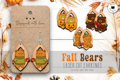 Cute Brown Bear Dangling Earrings Laser Cut SVG Ivy's Creativity House 