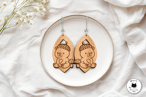 Cute Brown Bear Dangling Earrings Laser Cut SVG Ivy's Creativity House 