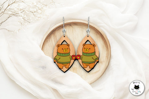 Cute Brown Bear Dangling Earrings Laser Cut SVG Ivy's Creativity House 