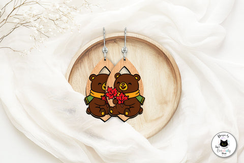 Cute Brown Bear Dangling Earrings Laser Cut SVG Ivy's Creativity House 