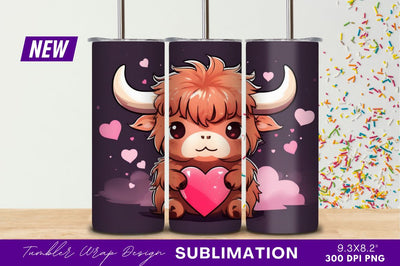 Cute buffalo holding heart tumbler png Sublimation Regulrcrative 