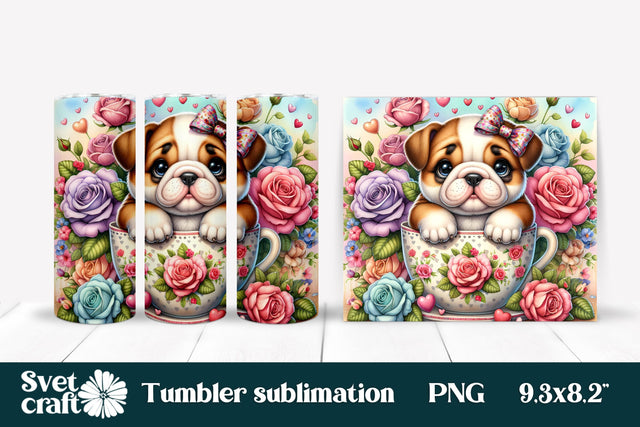 Cute bulldog daisy flower tumbler sublimation PNG design Sublimation Svetana Studio 