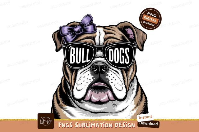 Cute Bulldog Portrait Sunglasses And Bow Sublimation Designangry 